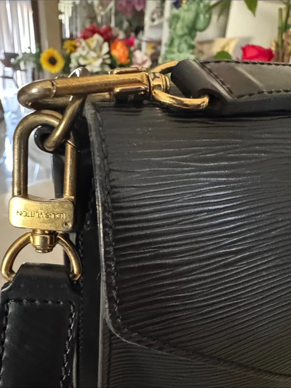 Louis Vuitton Black Epi Leather Satchel with Gold Hardware
